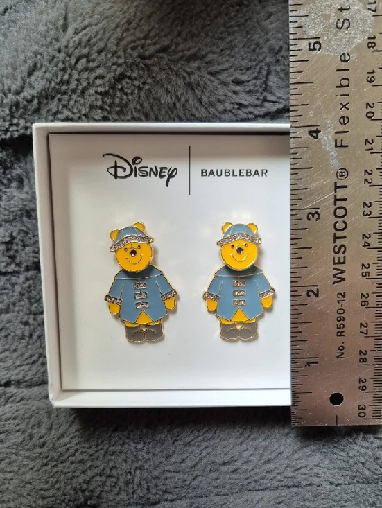 Disney x BaubleBar Winnie the Pooh In Blue Coat & Hat Earrings, New In Box - Picture 4 of 11